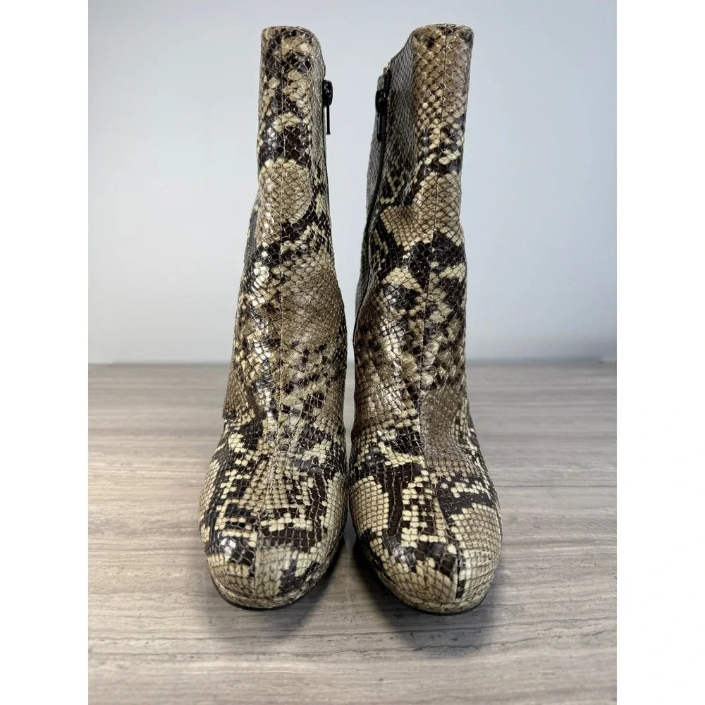 Stuart Weitzman Ankle Boots Python Leather Snakeskin Luxe Glam Brown Tan 7.5